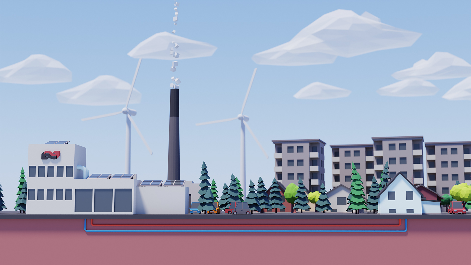 Animation af fjernvarmeanlæg