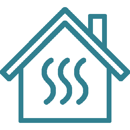 Hus med varme ikon blå